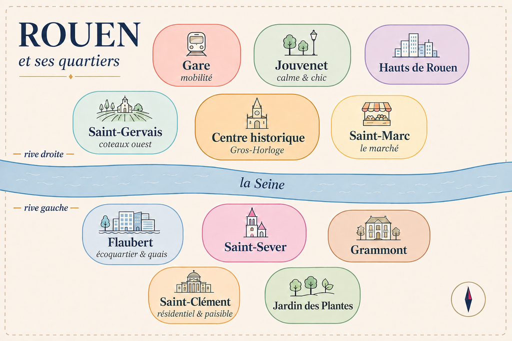 Carte crayonnée des quartiers de Rouen