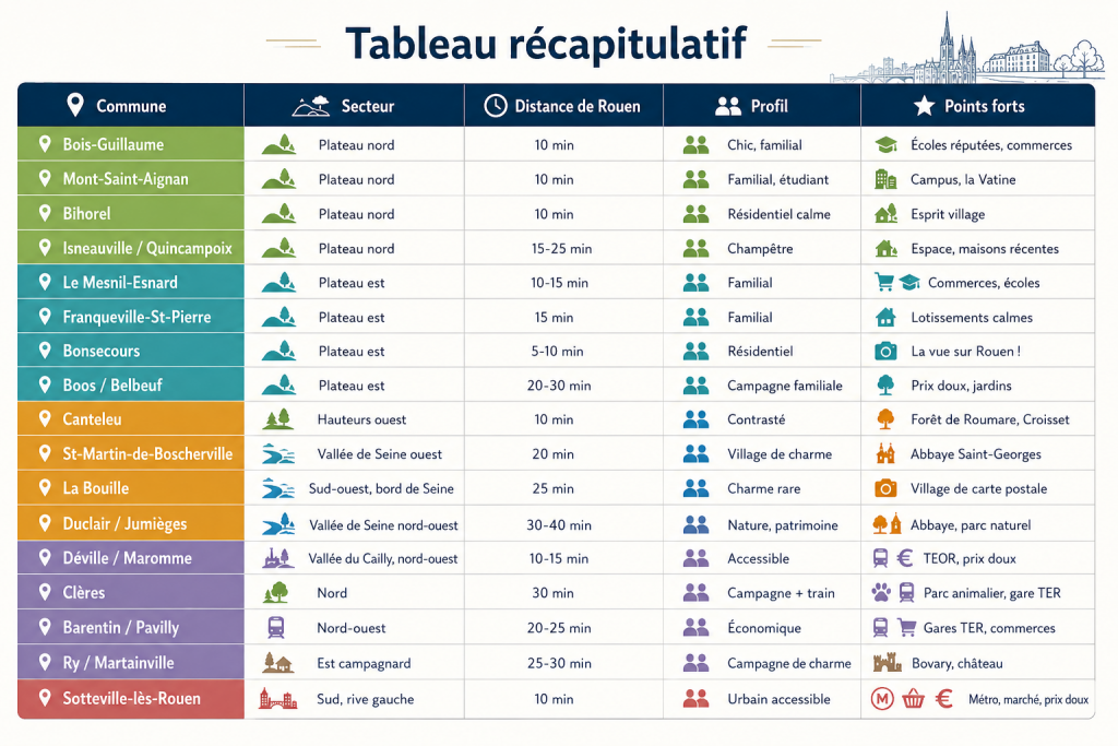 Tableau recap villes autour de Rouen